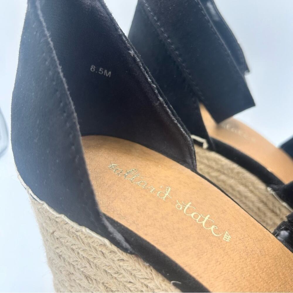 Altar'd State Marie Black Open Toe  Sandal 3.5in Straw Wedge Heel Size 8.5 - Picture 5 of 9